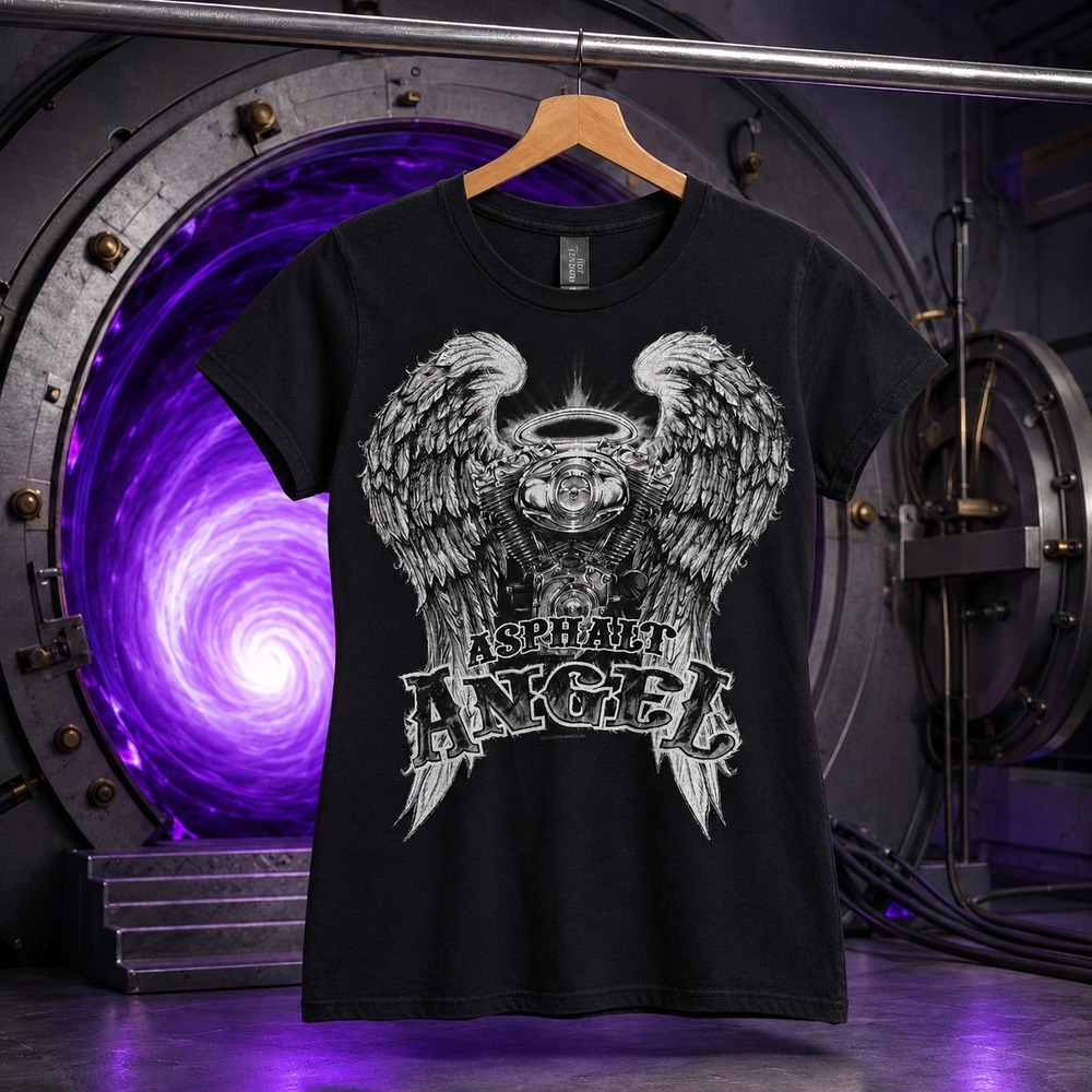 Hot Leathers Asphalt Angel‎ Biker Graphic Tee Black Small Angel Wings Y2K Grunge